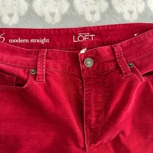 Red cord straight leg jeans.  Great condition..size 6